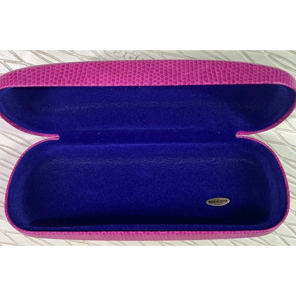 Lilly Pulitzer Eyeglass Holder Clamshell Case Hot Pink‎ W/Blue Felt Interior EUC